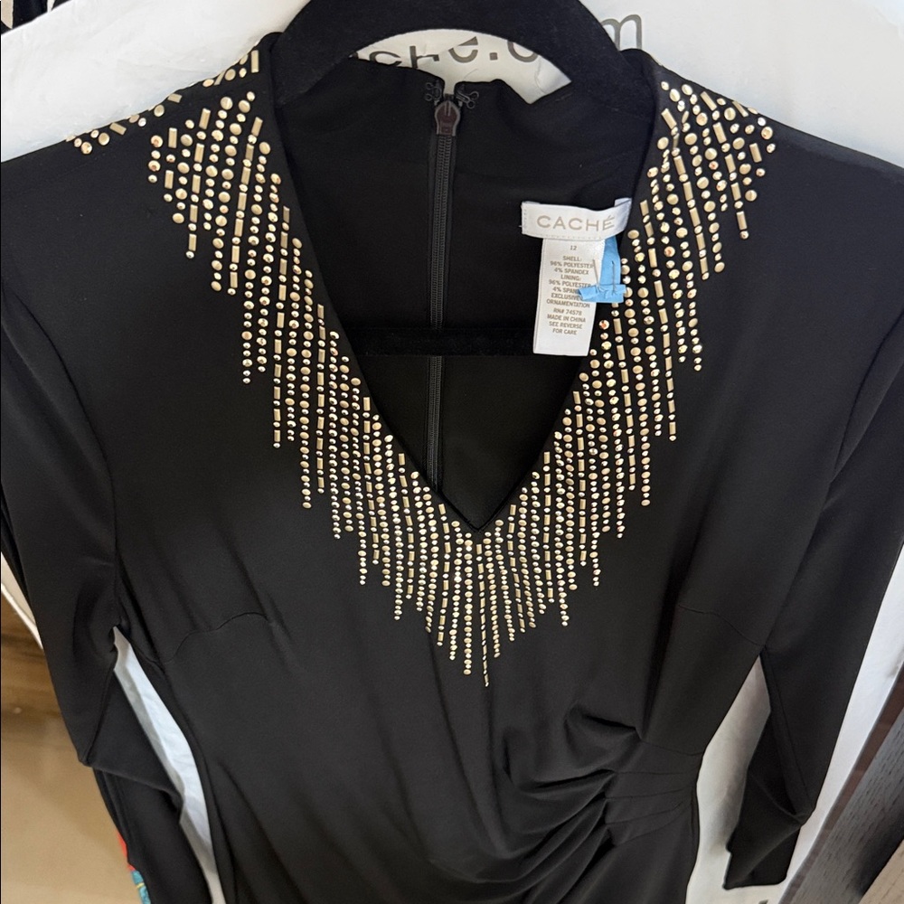 Cache Black Gown with Gold Accents